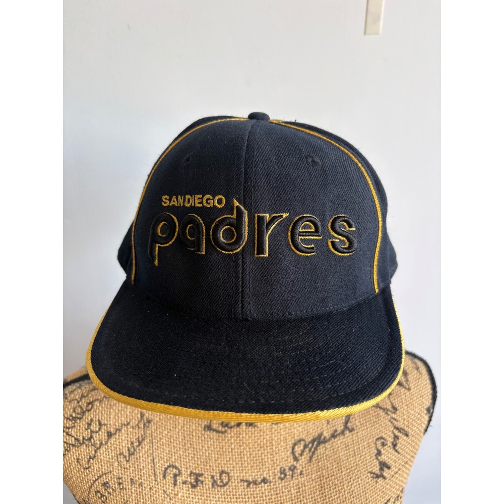 Vtg 90s San Diego Padres American Needle Cooperstown Fitted Hat 7 3/8 Navy Gold